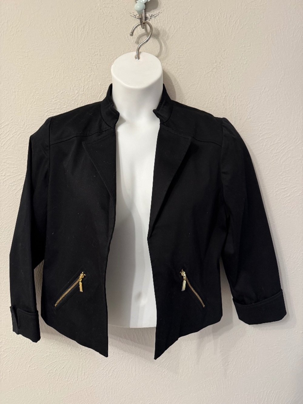 NWT Chico's size 1 Open Front Cotton Moto Blazer Jacket black office